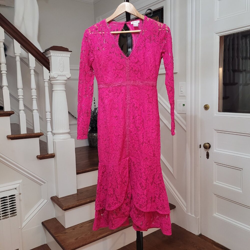 NEW Lace Midi Dress. Fuchsia. Size 2.